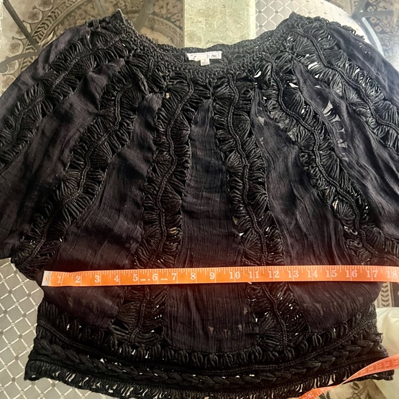 IT GIRL Vintage Bohemian Black Lace Crochet Blouse Bat Wing Sleeve Top S - Picture 10 of 14